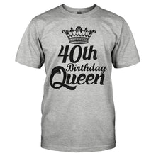 Load image into Gallery viewer, 40th Birthday Queen - Black &amp; White - T Shirt - 40TH_BIRTHDAY_QUEEN_-_BLACK___WHITE_-_men_-_heathergrey
