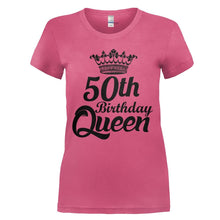 Load image into Gallery viewer, 50th Birthday Queen - Black &amp; White - T Shirt - 50TH_BIRTHDAY_QUEEN_-_BLACK___WHITE_-_ladies_-_pink