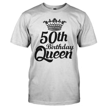Load image into Gallery viewer, 50th Birthday Queen - Black &amp; White - T Shirt - 50TH_BIRTHDAY_QUEEN_-_BLACK___WHITE_-_men_-_white