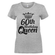 Load image into Gallery viewer, 60th Birthday Queen - Black &amp; White - T Shirt - 60TH_BIRTHDAY_QUEEN_-_BLACK___WHITE_-_ladies_-_heathergrey