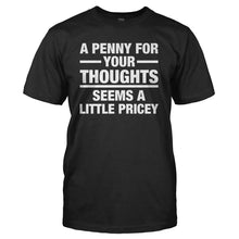 Load image into Gallery viewer, A Penny For Your Thoughts Seems A Little Pricey - T Shirt - A-Penny-For-Your-Thoughts-Seems-A-Little-Pricey-mens-black