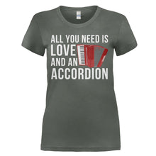 Load image into Gallery viewer, All You Need Is Love And An Accordion - T Shirt - ALL_YOU_NEED_IS_LOVE_AND_AN_ACCORDION_-_ladies_-_charcoal