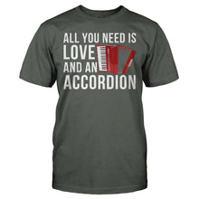 Load image into Gallery viewer, All You Need Is Love And An Accordion - T Shirt - ALL_YOU_NEED_IS_LOVE_AND_AN_ACCORDION_-_men_-_charcoal