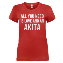 Load image into Gallery viewer, All You Need Is Love And An Akita - T Shirt - ALL_YOU_NEED_IS_LOVE_AND_AN_AKITA_-_Ladies_-_red