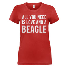 Load image into Gallery viewer, All You Need Is Love And A Beagle - T Shirt - ALL_YOU_NEED_IS_LOVE_AND_A_BEAGLE_-_Ladies_-_red