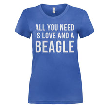 Load image into Gallery viewer, All You Need Is Love And A Beagle - T Shirt - ALL_YOU_NEED_IS_LOVE_AND_A_BEAGLE_-_Ladies_-_royalblue
