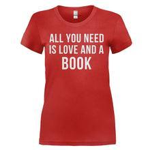 Load image into Gallery viewer, All You Need Is Love And A Book - T Shirt - ALL_YOU_NEED_IS_LOVE_AND_A_BOOK_-_Ladies_-_red
