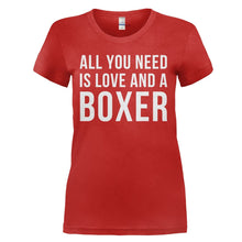 Load image into Gallery viewer, All You Need Is Love And A Boxer - T Shirt - ALL_YOU_NEED_IS_LOVE_AND_A_BOXER_-_Ladies_-_red