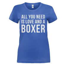 Load image into Gallery viewer, All You Need Is Love And A Boxer - T Shirt - ALL_YOU_NEED_IS_LOVE_AND_A_BOXER_-_Ladies_-_royalblue