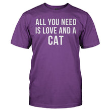 Load image into Gallery viewer, All You Need Is Love And A Cat - T Shirt - ALL_YOU_NEED_IS_LOVE_AND_A_CAT_-_Men_-_purple