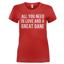 Load image into Gallery viewer, All You Need Is Love And A Great Dane - T Shirt - ALL_YOU_NEED_IS_LOVE_AND_A_GREAT_DANE-_Ladies_-_Red