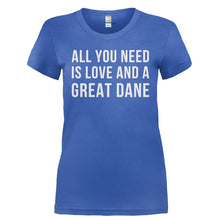 Load image into Gallery viewer, All You Need Is Love And A Great Dane - T Shirt - ALL_YOU_NEED_IS_LOVE_AND_A_GREAT_DANE-_Ladies_-_Royal