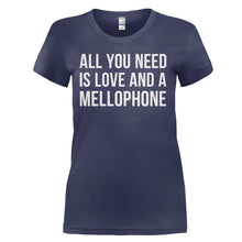 Load image into Gallery viewer, All You Need Is Love and A Mellophone - T Shirt - ALL_YOU_NEED_IS_LOVE_AND_A_MELLOPHONE_-_ladies_-_navyblue