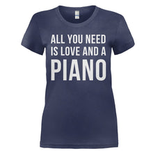 Load image into Gallery viewer, All You Need is Love and a Piano - T Shirt - ALL_YOU_NEED_IS_LOVE_AND_A_PIANO_-_Ladies_-_navyblue