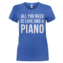 Load image into Gallery viewer, All You Need is Love and a Piano - T Shirt - ALL_YOU_NEED_IS_LOVE_AND_A_PIANO_-_Ladies_-_royalblue