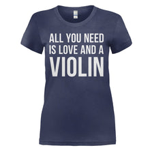 Load image into Gallery viewer, All You Need Is Love And A Violin - T Shirt - ALL_YOU_NEED_IS_LOVE_AND_A_VIOLIN_-_ladies_-_navyblue