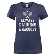 Load image into Gallery viewer, Always Causing a Racquet - T Shirt - ALWAYS_CAUSING_A_RACQUET-_Ladies_-_Navy