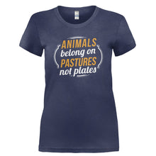 Load image into Gallery viewer, Animals Belong on Pastures, Not Plates - T Shirt - ANIMALS_BELONG_ON_PASTURES_NOT_PLATES-_Ladies_-_Navy