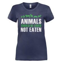 Load image into Gallery viewer, Animals Should Be Loved, Not Eaten - T Shirt - ANIMALS_SHOULD_BE_LOVED_NOT_EATEN-_Ladies_-_Navy