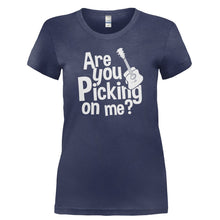 Load image into Gallery viewer, Are You Picking On Me - Acoustic Guitar - T Shirt - ARE_YOU_PICKING_ON_ME_-_ACOUSTIC_GUITAR-_Ladies_-_Navy