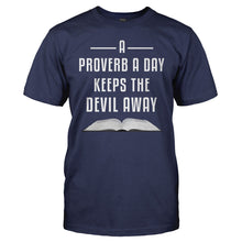 Load image into Gallery viewer, A Proverb a Day Keeps the Devil Away - T Shirt - A_Proverb_a_Day_Keeps_the_Devil_Away_men_navy