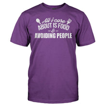 Load image into Gallery viewer, All I Care About is Food and Avoiding People - T Shirt - All_I_Care_About_is_Food_and_Avoiding_People_men_purple