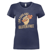 Load image into Gallery viewer, Bacon - Low Carb and Gluten Free - T Shirt - BACON_-_LOW_CARB_AND_GLUTEN_FREE_-_Ladies_-_navyblue