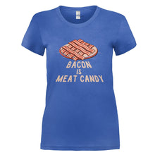 Load image into Gallery viewer, Bacon Is Meat Candy - T Shirt - BACON_IS_MEAT_CANDY_-_Ladies_-_royalblue