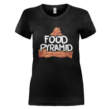 Load image into Gallery viewer, Bacon Is My Food Pyramid - T Shirt - BACON_IS_MY_FOOD_PYRAMID_-_Ladies_-_black