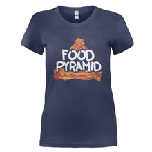 Load image into Gallery viewer, Bacon Is My Food Pyramid - T Shirt - BACON_IS_MY_FOOD_PYRAMID_-_Ladies_-_navyblue