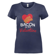 Load image into Gallery viewer, Bacon Is My Valentine - T Shirt - BACON_IS_MY_VALENTINE_-_Ladies_-_navyblue