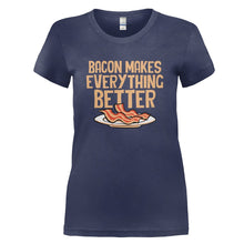 Load image into Gallery viewer, Bacon Makes Everything Better - T Shirt - BACON_MAKES_EVERYTHING_BETTER_-_Ladies_-_navyblue