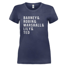 Load image into Gallery viewer, Barney &amp; Robin &amp; Marshall &amp; Lily &amp; Ted - T Shirt - BARNEY_ROBIN_MARSHALL_LILY_TED_-_Ladies_-_Navyblue