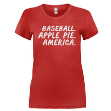 Load image into Gallery viewer, Baseball. Apple Pie. America. - T Shirt - BASEBALL._APPLE_PIE._AMERICA-_Ladies_-_Red