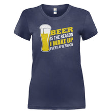 Load image into Gallery viewer, Beer Is The Reason I Wake Up Every Afternoon - T Shirt - BEER_IS_THE_REASON_I_WAKE_UP_EVERY_AFTERNOON-_Ladies_-_Navy