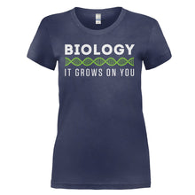 Load image into Gallery viewer, Biology, It Grows On You - T Shirt - BIOLOGY_IT_GROWS_ON_YOU_-_Ladies_-_navyblue