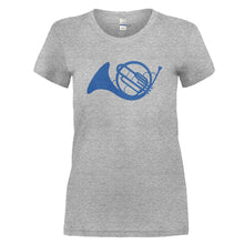 Load image into Gallery viewer, Blue French Horn - T Shirt - BLUE_FRENCH_HORN_-_Ladies_-_Heathergrey