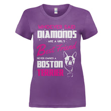 Load image into Gallery viewer, Boston Terriers Are A Girl's Best Friend - T Shirt - BOSTON_TERRIERS_ARE_A_GIRL_S_BEST_FRIEND_-_Ladies_-_purple
