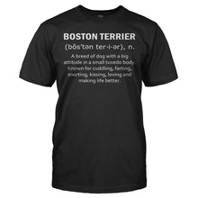 Load image into Gallery viewer, Boston Terrier Definition - T Shirt - BOSTON_TERRIER_DEFINITION_-_Men_-_black