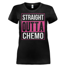Load image into Gallery viewer, Breast Cancer - Straight Outta Chemo - T Shirt - BREAST_CANCER_-_STRAIGHT_OUTTA_CHEMO-_Ladies_-_Black