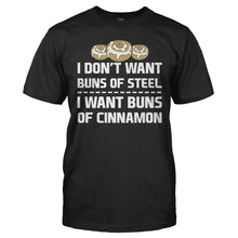 Load image into Gallery viewer, Buns of Steel vs Buns of Cinnamon - T Shirt - BUNS_OF_STEEL_VS_BUNS_OF_CINNAMON_-_Men_-_black