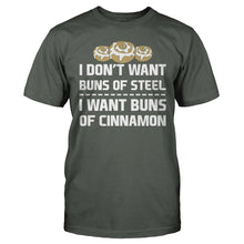 Load image into Gallery viewer, Buns of Steel vs Buns of Cinnamon - T Shirt - BUNS_OF_STEEL_VS_BUNS_OF_CINNAMON_-_Men_-_charcoal
