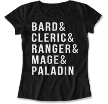 Load image into Gallery viewer, Bard &amp; Cleric &amp; Ranger &amp; Mage &amp; Paladin - T Shirt - Bard_women_black
