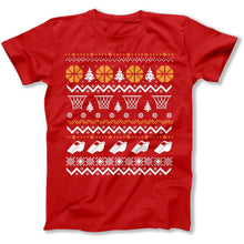 Load image into Gallery viewer, Basketball - Ugly Christmas Sweater - T Shirt - Basketball_-_Ugly_Christmas_Sweater_men_red