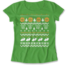 Load image into Gallery viewer, Basketball - Ugly Christmas Sweater - T Shirt - Basketball_-_Ugly_Christmas_Sweater_women_kelly