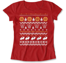 Load image into Gallery viewer, Basketball - Ugly Christmas Sweater - T Shirt - Basketball_-_Ugly_Christmas_Sweater_women_red