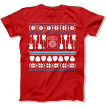 Load image into Gallery viewer, Bass Guitar - Ugly Christmas Sweater - T Shirt - Bass_Guitar_-_Ugly_Christmas_Sweater_men_red