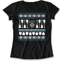 Load image into Gallery viewer, Bass Guitar - Ugly Christmas Sweater - T Shirt - Bass_Guitar_-_Ugly_Christmas_Sweater_women_black