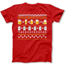 Load image into Gallery viewer, Beer - Ugly Christmas Sweater - T Shirt - Beer_-_Ugly_Christmas_Sweater_men_red