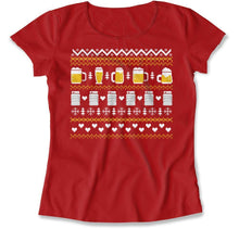 Load image into Gallery viewer, Beer - Ugly Christmas Sweater - T Shirt - Beer_-_Ugly_Christmas_Sweater_women_red